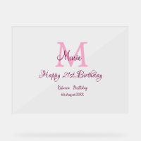 Happy 21st Birthday pink add name monogram modern