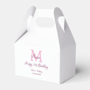 Happy 21st Birthday pink add name monogram modern Favor Box