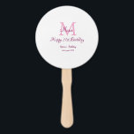 Happy 21st Birthday pink add name monogram modern Hand Fan<br><div class="desc">beautiful design</div>