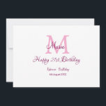 Happy 21st Birthday pink add name monogram modern Invitation<br><div class="desc">beautiful design</div>