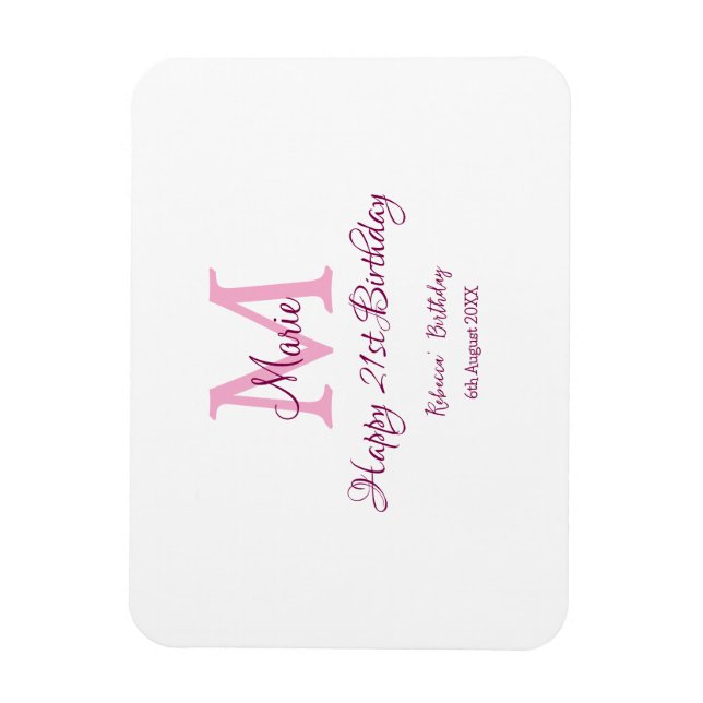 Happy 21st Birthday pink add name monogram modern Magnet (Vertical)