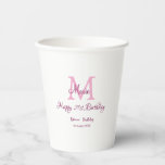 Happy 21st Birthday pink add name monogram modern Paper Cups<br><div class="desc">beautiful design</div>