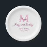 Happy 21st Birthday pink add name monogram modern Paper Plate<br><div class="desc">beautiful design</div>