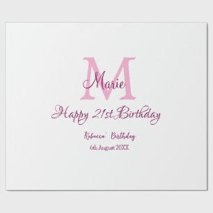 Happy 21st Birthday pink add name monogram modern Wrapping Paper