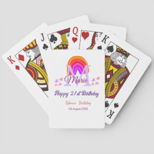 Happy 21st Birthday pink add name monogram rainbow Playing Cards