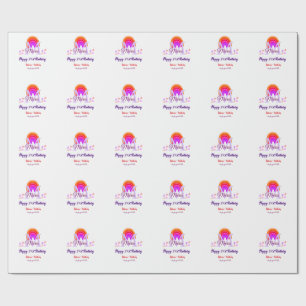Happy 21st Birthday pink add name monogram rainbow Wrapping Paper