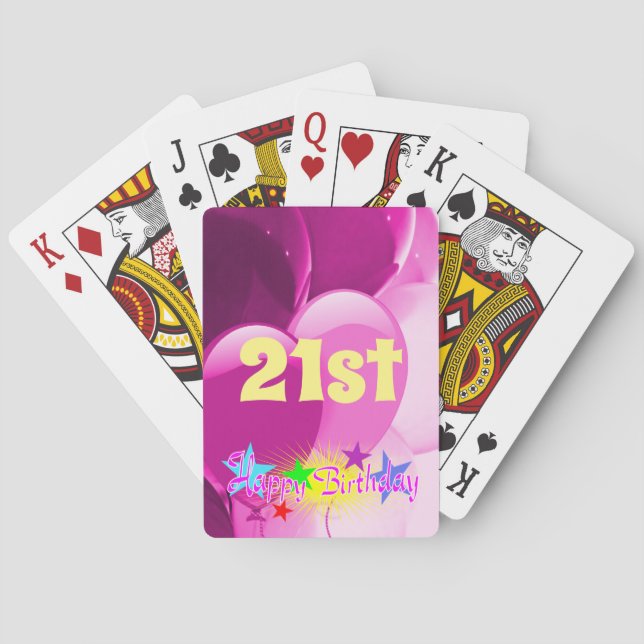 Happy 21st Birthday Pink Balloons Playing Cards (Back)