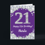 Happy 21st Birthday Purple and Silver Glitter Card<br><div class="desc">Happy 21st Birthday Purple and Silver Glitter Card with personalized name. For further customization,  please click the "Customize it" button and use our design tool to modify this template.</div>