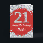Happy 21st Birthday Red and Silver Glitter Card<br><div class="desc">Happy 21st Birthday Red and Silver Glitter Card with personalized name. For further customization,  please click the "Customize it" button and use our design tool to modify this template.</div>