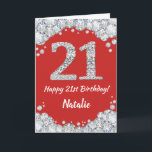 Happy 21st Birthday Red and Silver Glitter Card<br><div class="desc">Happy 21st Birthday Red and Silver Glitter Card with personalized name. For further customization,  please click the "Customize it" button and use our design tool to modify this template.</div>