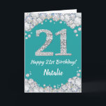 Happy 21st Birthday Teal and Silver Glitter Card<br><div class="desc">Happy 21st Birthday Teal Turquoise Aqua and Silver Glitter Card with personalized name. For further customization,  please click the "Customize it" button and use our design tool to modify this template.</div>