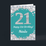 Happy 21st Birthday Teal and Silver Glitter Card<br><div class="desc">Happy 21st Birthday Teal Turquoise Aqua and Silver Glitter Card with personalized name. For further customization,  please click the "Customize it" button and use our design tool to modify this template.</div>