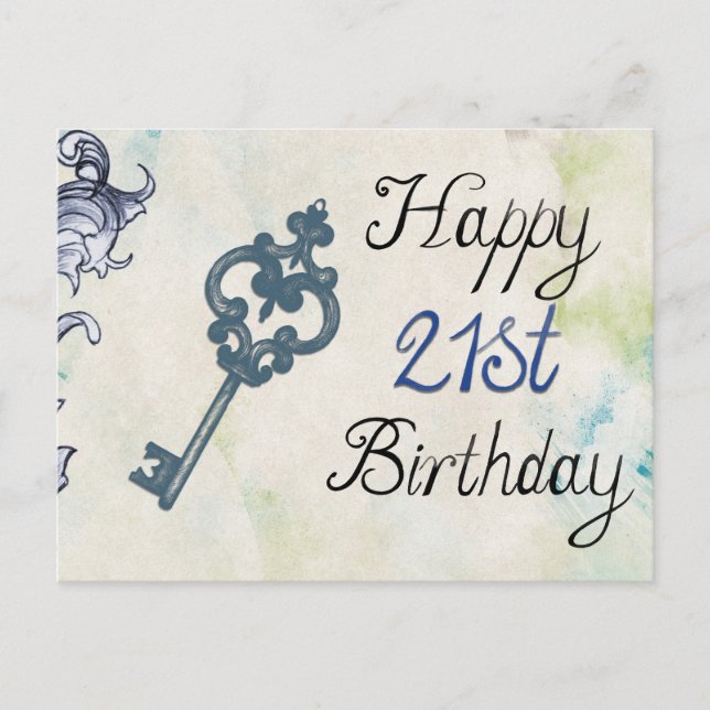 Happy 21st Birthday Victorian Key Postcard (Front)
