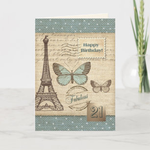 Happy 21st  Birthday Vintage Art  Card