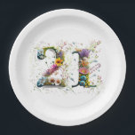 Happy 21st Birthday Wildflowers Happy Birthday Paper Plate<br><div class="desc">Celebrate this milestone with 21 created using watercolor wildflowers with the promise of springtime</div>