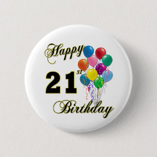 Happy 21st Birthday with Balloons 2 Inch Round Button