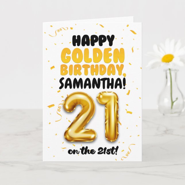 Happy 21st Golden Birthday, Custom Name Birthday Card (Small Plant)