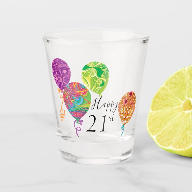 Happy 21st or Any Age Birthday Balloons Shot Glass (Front)