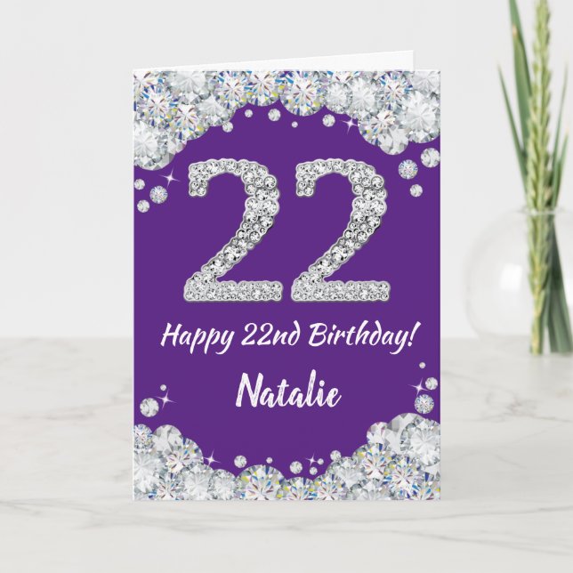 Happy 22nd Birthday Purple and Silver Glitter Card (Front)