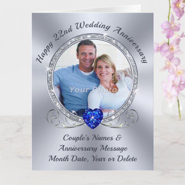 Happy 22nd Wedding Anniversary Card for Her or Him (Orchid)