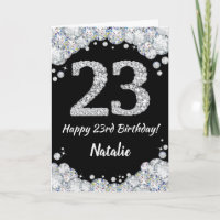 Happy 23rd Birthday Black and Silver Glitter Card