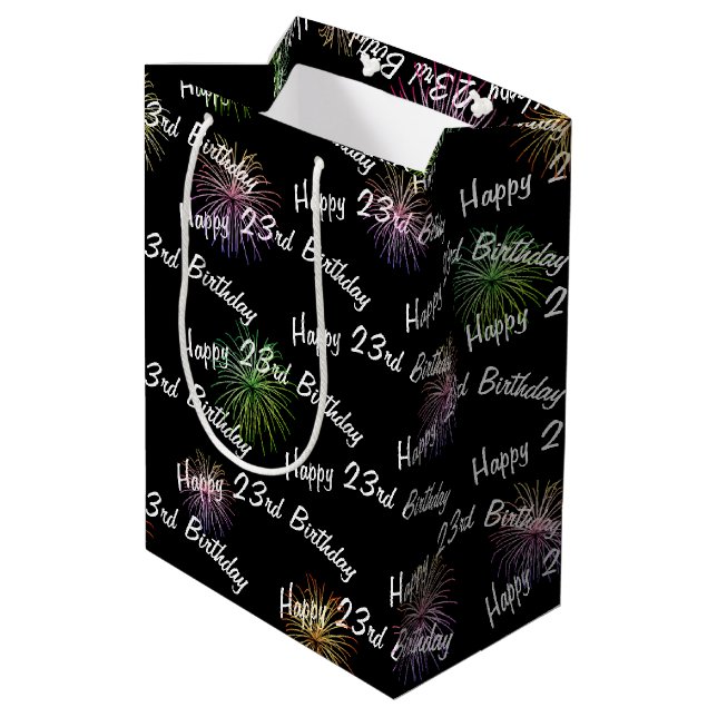 Happy 23rd Birthday fireworks on black Medium Gift Bag (Back Angled)