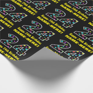 Happy 24th Birthday, Fun Colourful Stars Pattern 2 Wrapping Paper