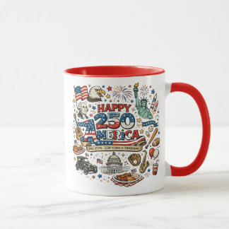 Happy 250 America Mug USA 250 Years of Freedom Pat
