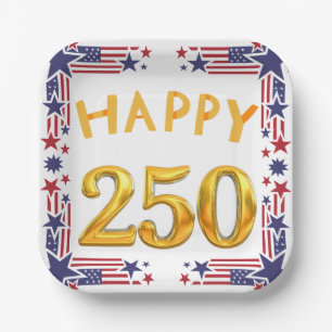 'Happy 250' America's Birthday Fun Celebratory Paper Plate
