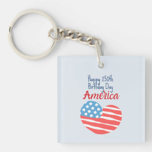 Happy 250th Birthday America, Flag Heart 1776-2026 Keychain