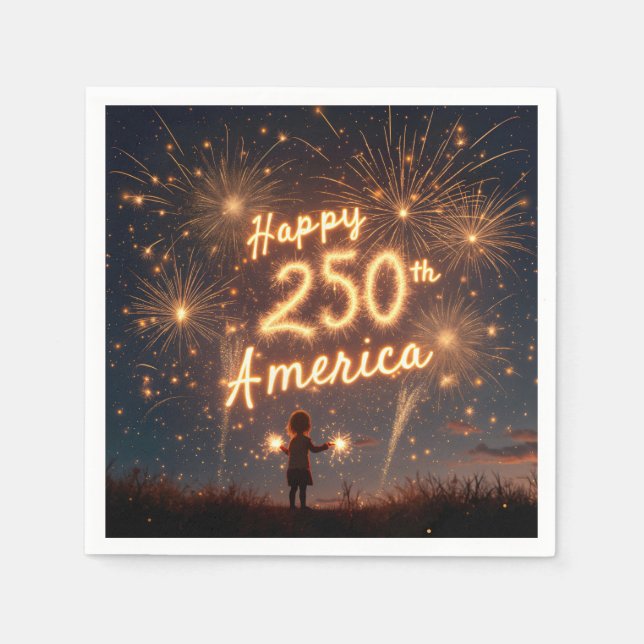 Happy 250th Birthday America In Fireworks Napkin (Front)