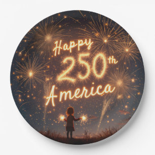 Happy 250th Birthday America In Fireworks Paper Plate