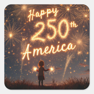 Happy 250th Birthday America In Fireworks Square Sticker