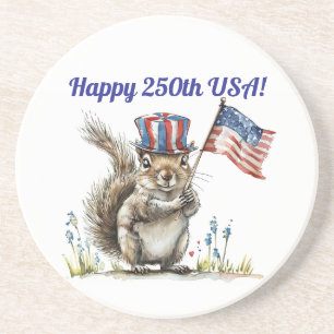 Happy 250th USA Squirrel Sandstone Coaster