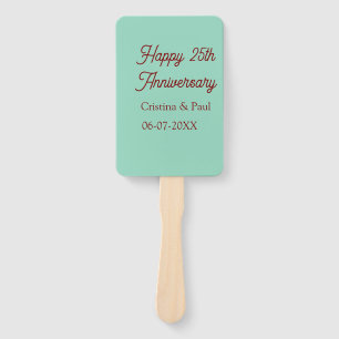 Happy 25th aniversary green mauve pastel boho retr hand fan