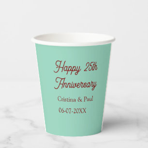 Happy 25th aniversary green mauve pastel boho retr paper cups