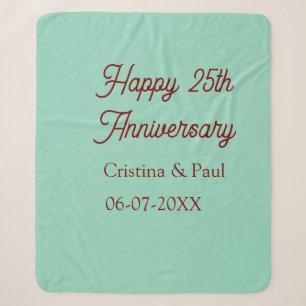 Happy 25th aniversary green mauve pastel boho retr sherpa blanket