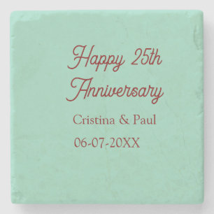 Happy 25th aniversary green mauve pastel boho retr stone coaster