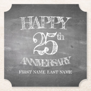 Happy 25th anniversary on chalk board paper coaster
