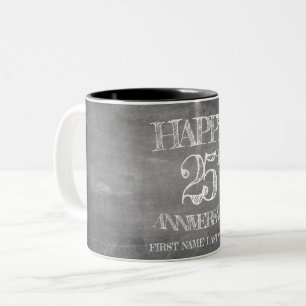 Happy 25th anniversary on chalk board Two-Tone coffee mug