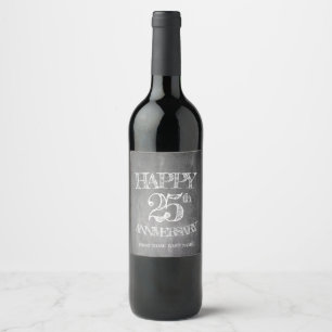 Happy 25th anniversary on chalk board wine label