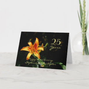 Happy 25th Anniversary Orange Yellow Daylily Lily  Card