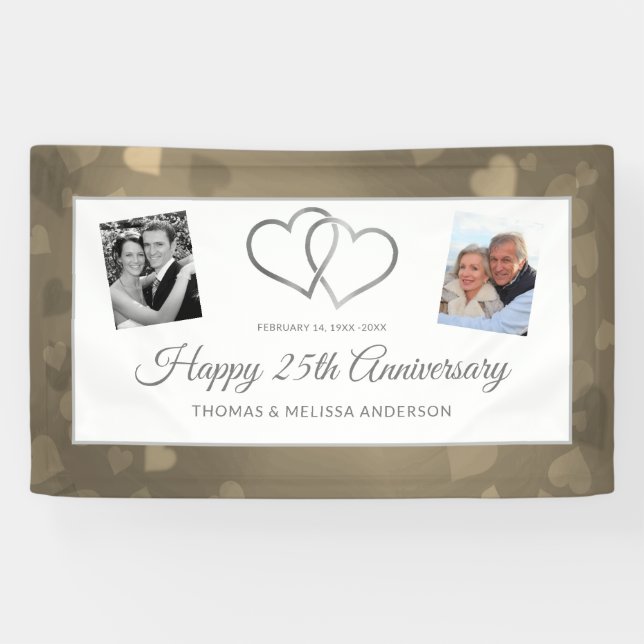 HAPPY 25TH ANNIVERSARY SILVER HEARTS & PHOTOS BANNER (Horizontal)