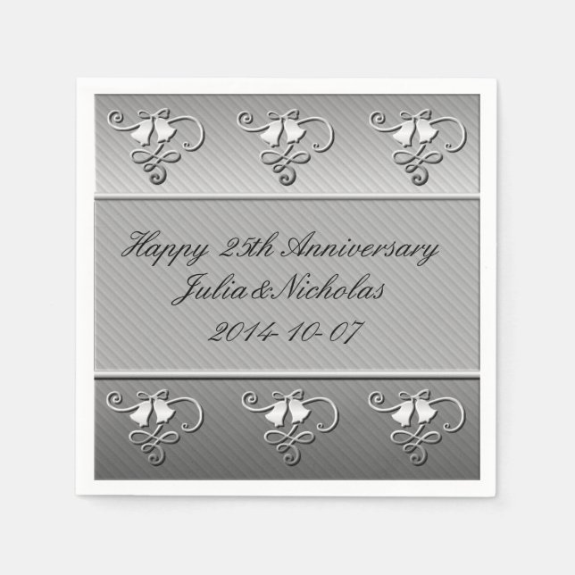 Happy 25th Anniversary Silver Napkins (Front)