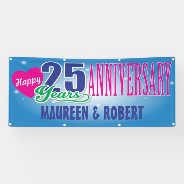 Happy 25th Anniversary with custom names Banner (Horizontal)