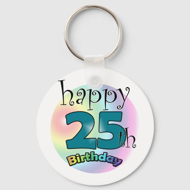 Happy 25th Birthday (blauw) Keychain (Front)