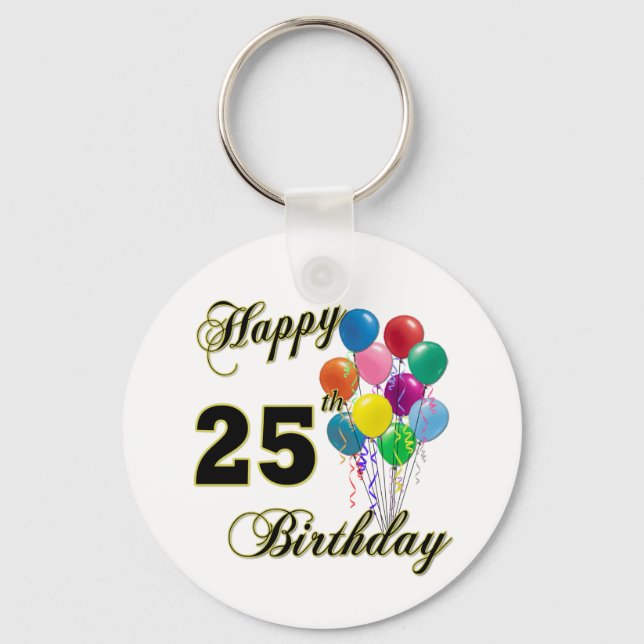 Happy 25th Birthday Gifts with Balloons Keychain (Front)