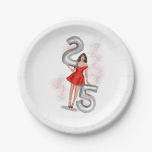 Happy 25th birthday, illustration  paper plate