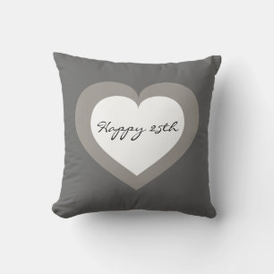 Happy 25th silver anniversary heart throw pillow
