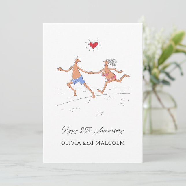 Happy 25th Silver Wedding Anniversary Couple Heart Card (Standing Front)
